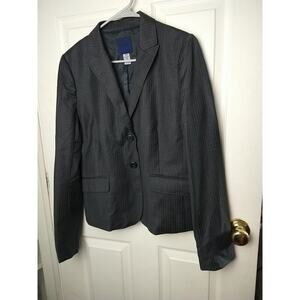 J. Jill Woman 10T Blazer Dark Grey Pinstripes Two Button Lined Pockets